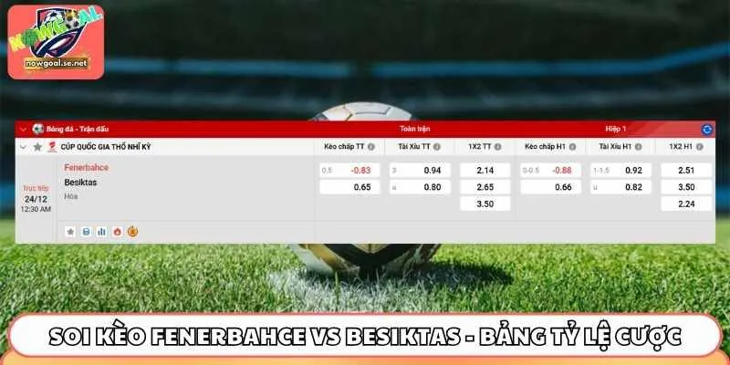 soi keo fenerbahce vs besiktas bang keo Bảng tỷ lệ cược giữa Fenerbahce vs Besiktas 00h30 24/12/2025
